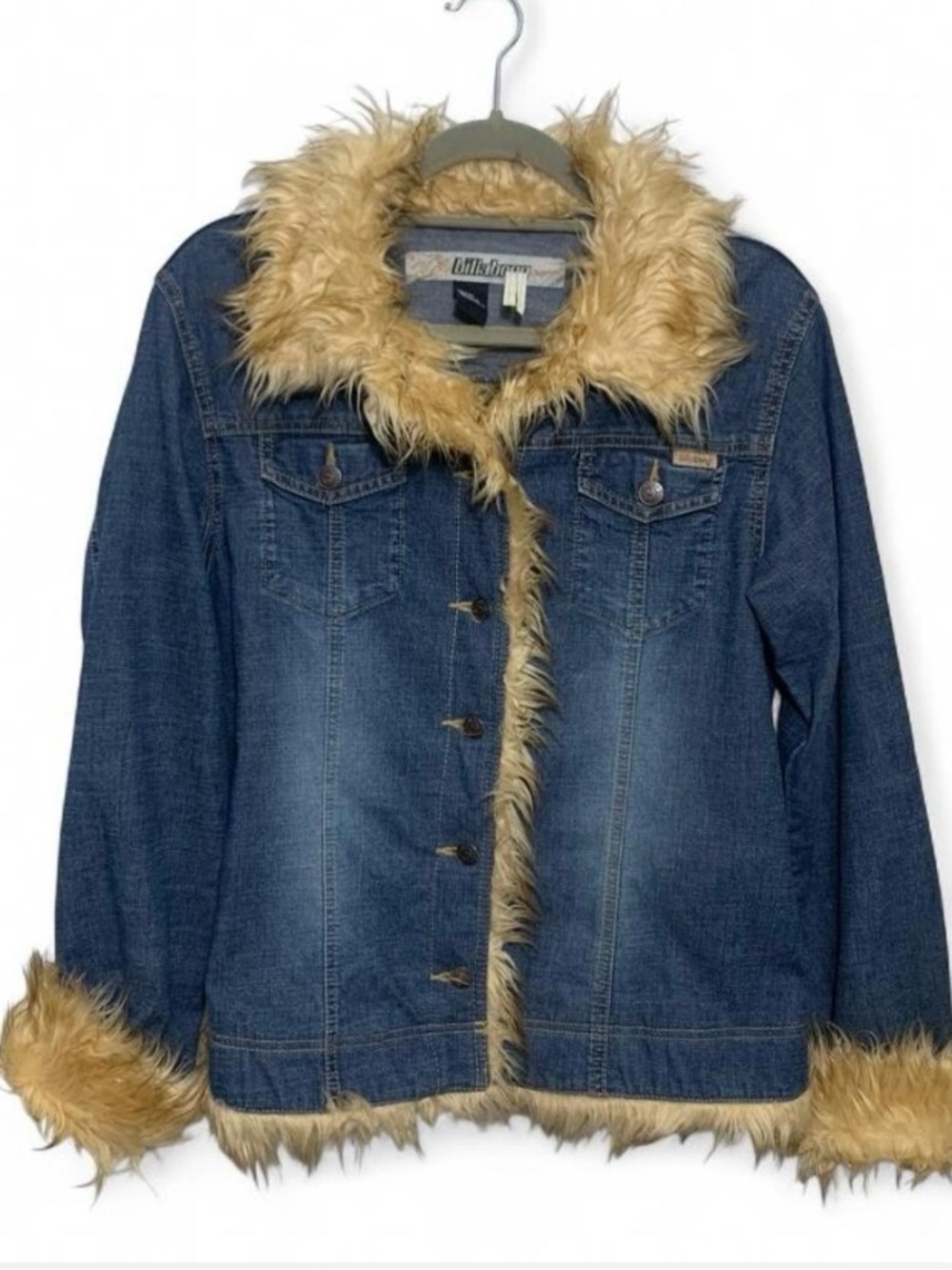Billabong Penny Lane Style Denim Jacket Faux-Fur Y2K Inspired Women’s Sz L